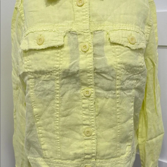 Anthony’s Resort Wear Yellow Linen Lightweight Frayed Edge Button Jacket Sz M - Picture 2 of 14